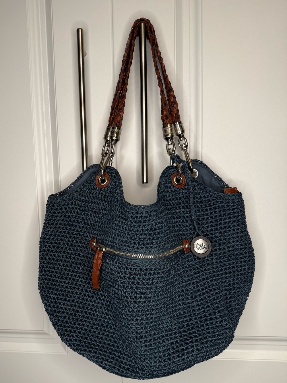 The SAK Indio Crochet Hobo Purse Vintage Blue Handbag Braided Handle